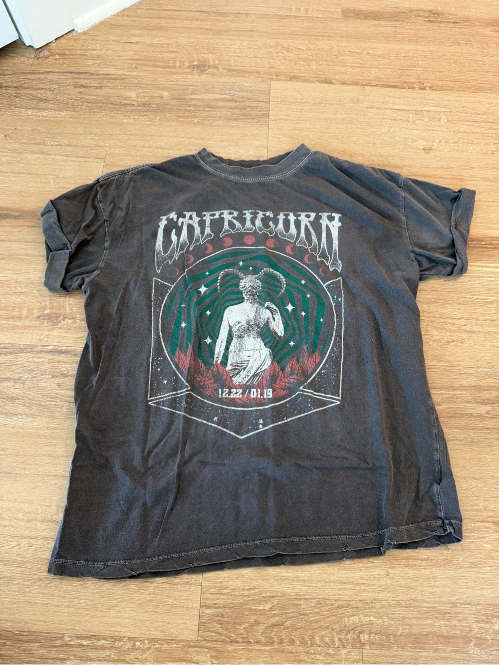 Capricorn Graphic Short Sleeve Tee - Black with Green & Red Print